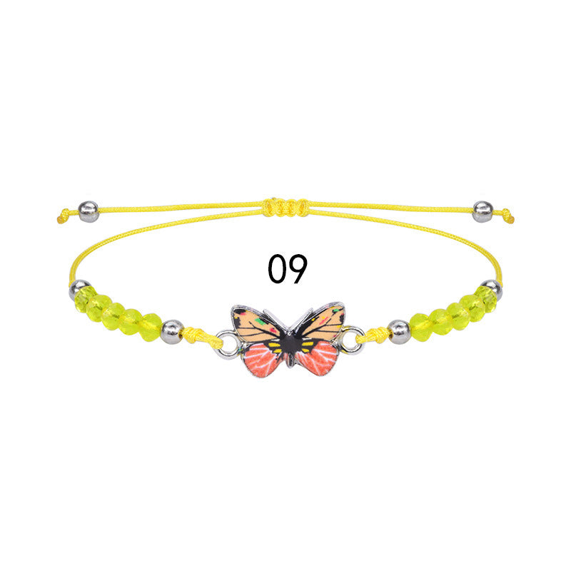 Sweet Colorful Crystal Butterfly Beaded Bracelet Silver Plated Unisex Hand Jewelry