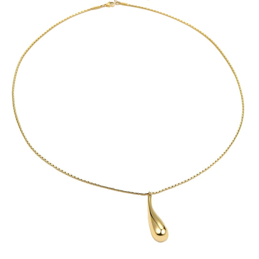 Collar con Colgante Hueco en Forma de Lágrima Pulido de Acero Inoxidable de Gran Tamaño Estilo Vintage para Mujer con Acabado Chapado en Oro de 18K