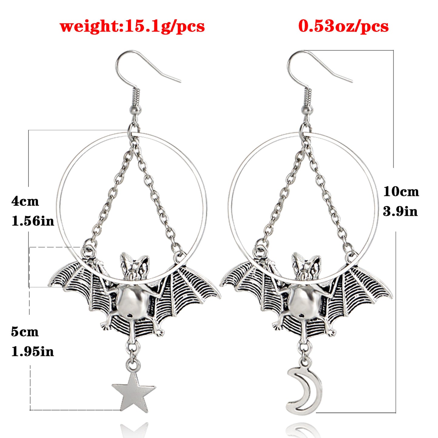 Geometric Batman Pendant Earrings for Women in Alloy with Plated Finish, Minimalist Circular Hoop Design