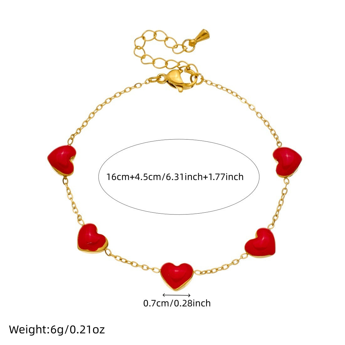 Minimalist Gold Plated Drip Oil Heart Stainless Steel Bracelet for Women