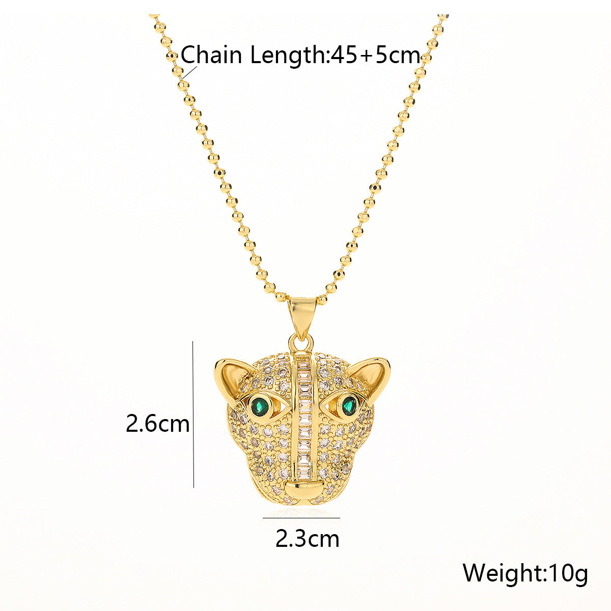 Minimalist Leopard Head Pendant Necklace for Women in Copper with 18K Gold Plating and Zircon Accents