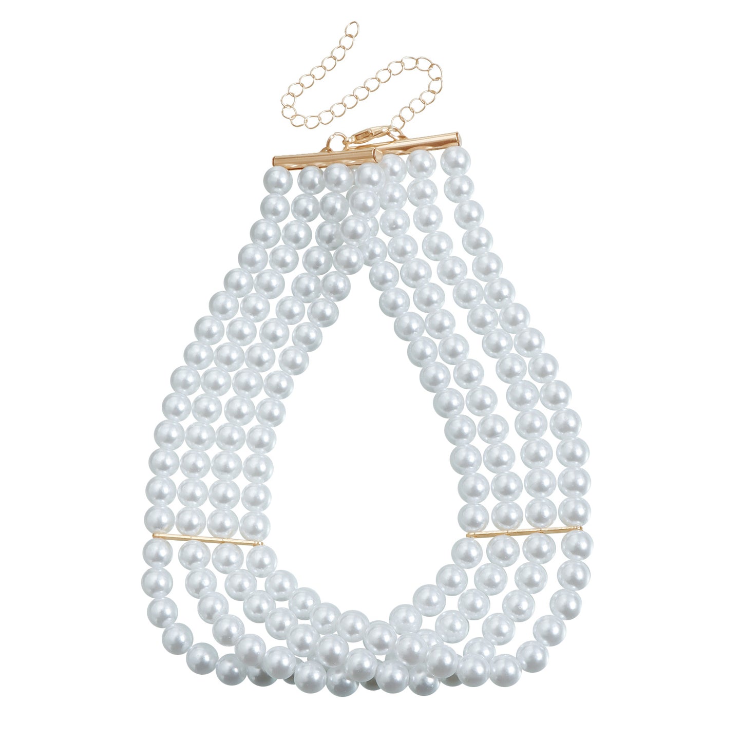 Collar de perlas de imitación de varias filas con colgante de aleación chapado de estilo barroco geométrico para mujer