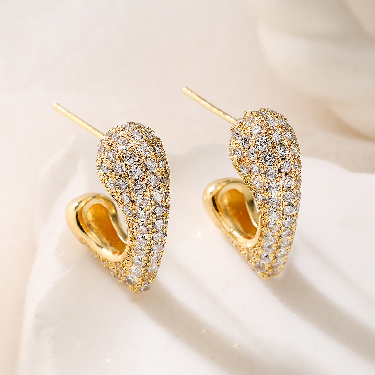 Minimalist Geometric Earrings in Copper with 18K Gold Plating and Zircon Inlay for Women
