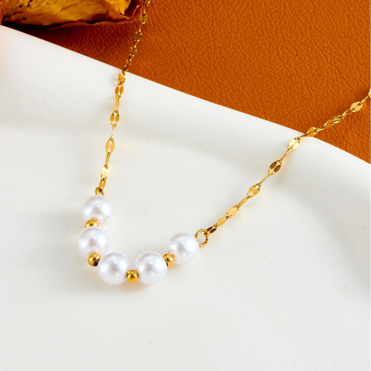 Minimalist Geometric Pearl Pendant Necklace for Women and Men Titanium Steel Plated Locket Chain Hypoallergenic Lightweight Clavicle Jewelry