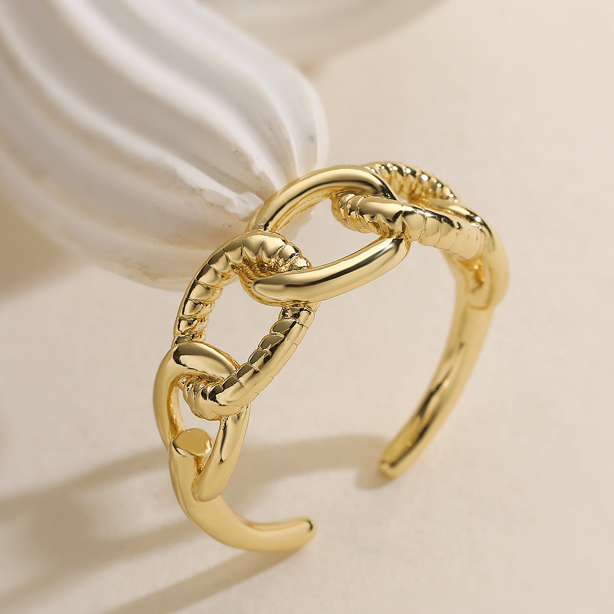 Minimalist 18K Gold Plated Geometric Brass Ring for Women