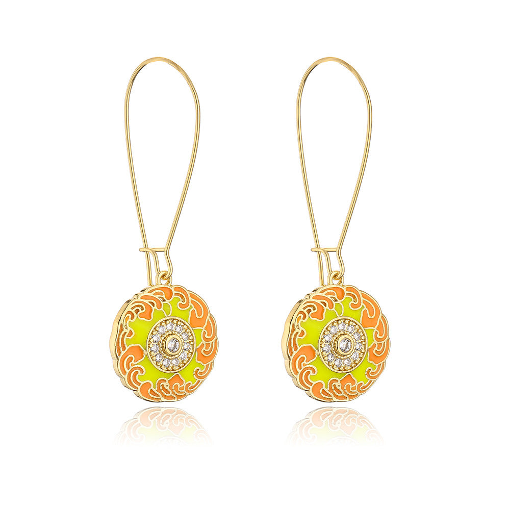 Bohemian Style Geometric Copper Pendant Earrings with 18K Gold Plating and Zircon Inlay for Women