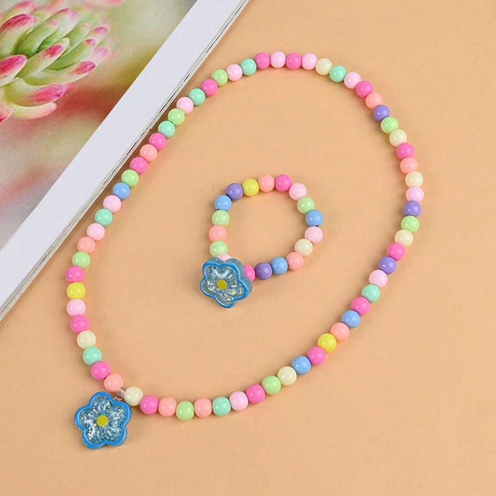 Set de Collar de Conejo de Resina de Dibujos Animados para Niños con Cadena de Cuentas, Regalo de Joyería Infantil Hecho a Mano para Edades de 3 a 10 Años
