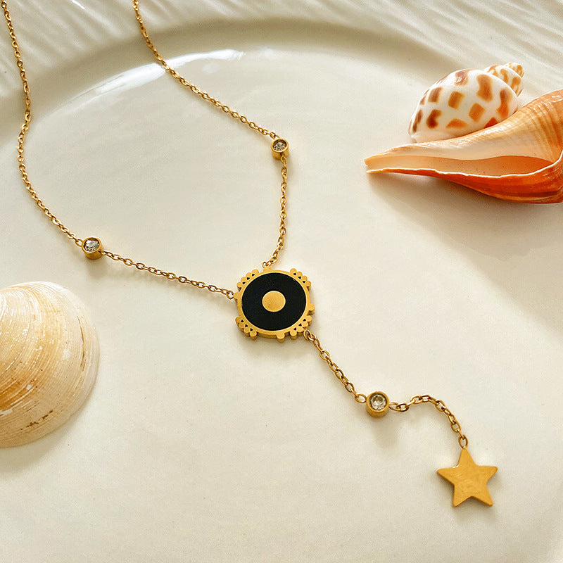 Streetwear Titanium Steel Star Geometric Gear Tassel Necklace Plated Unisex