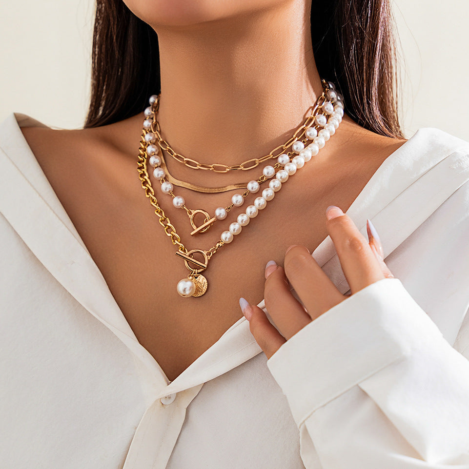 Collar de borlas asimétrico de dos niveles de inspiración barroca con colgante geométrico, hierro galvanizado, joyería de moda para mujer