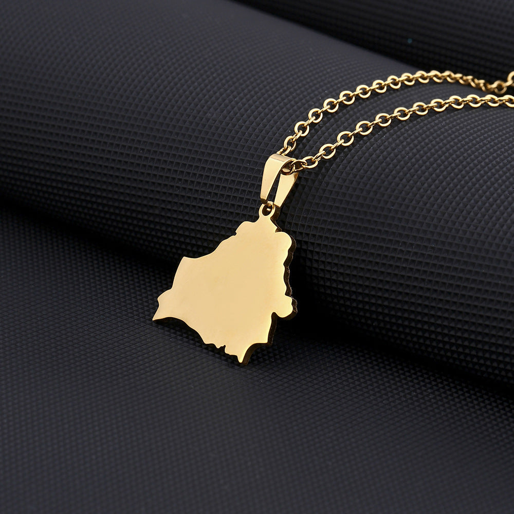 Collar de acero de titanio con colgante geométrico minimalista ahuecado con baño de oro en cadena tipo O para unisex