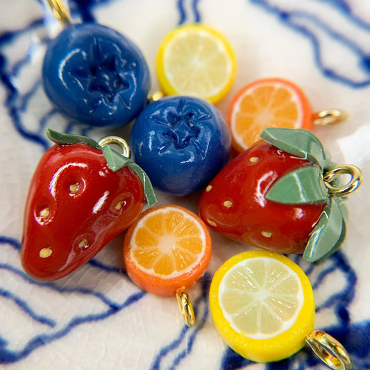 Sweet 18K Gold Plated Stainless Steel Fruit Charm Bar Strawberry Avocado Orange Pendant Accessories