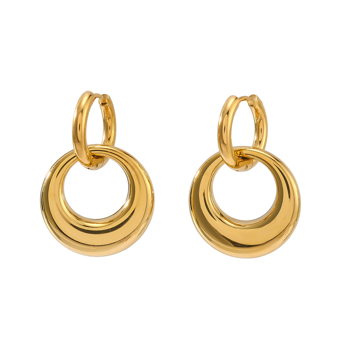 Minimalist Geometric Double Ring Earrings in Stainless Steel with 18K Gold Plating for Women