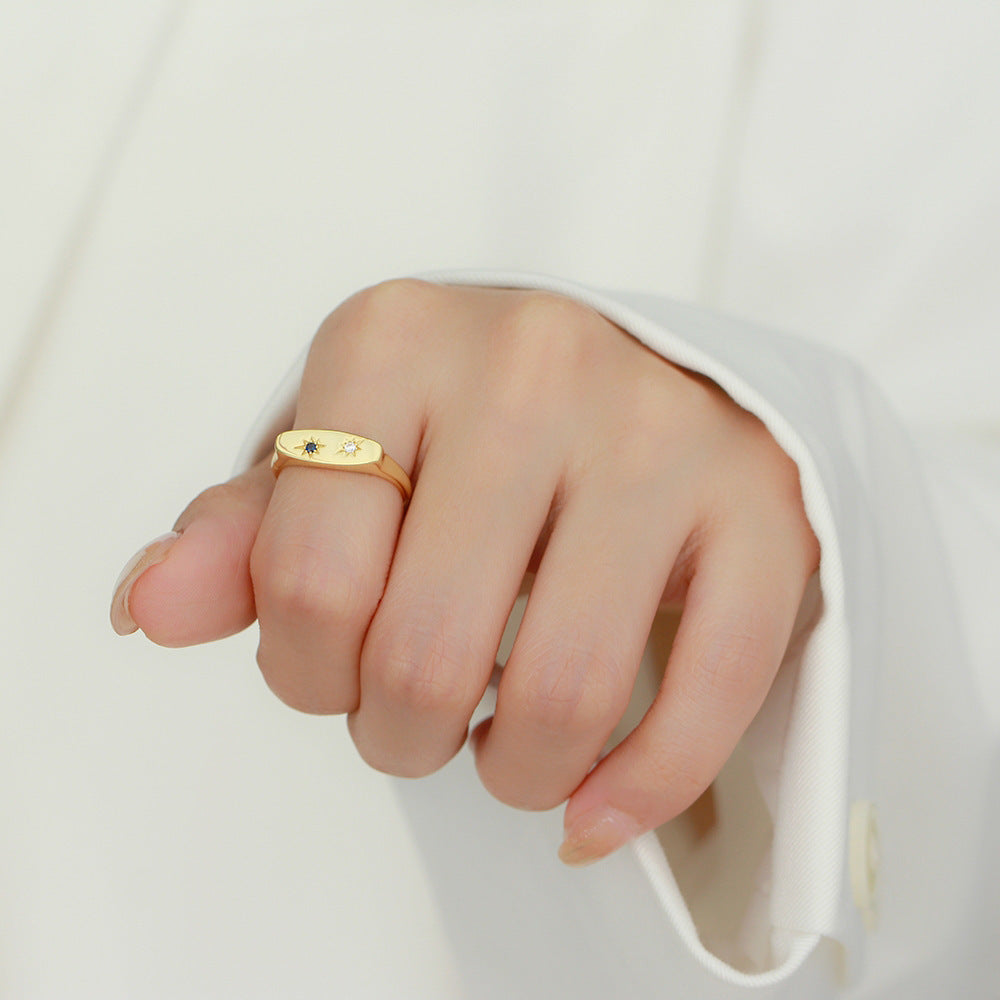 Anello Unisex Regolabile Aperto Placcato con Stella Minimalista in Argento Sterling 925