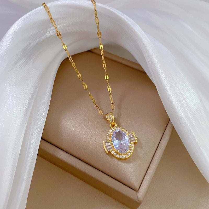 Collana minimalista ovale in zirconia per donna, catena a serpente in acciaio inossidabile con motivo luna