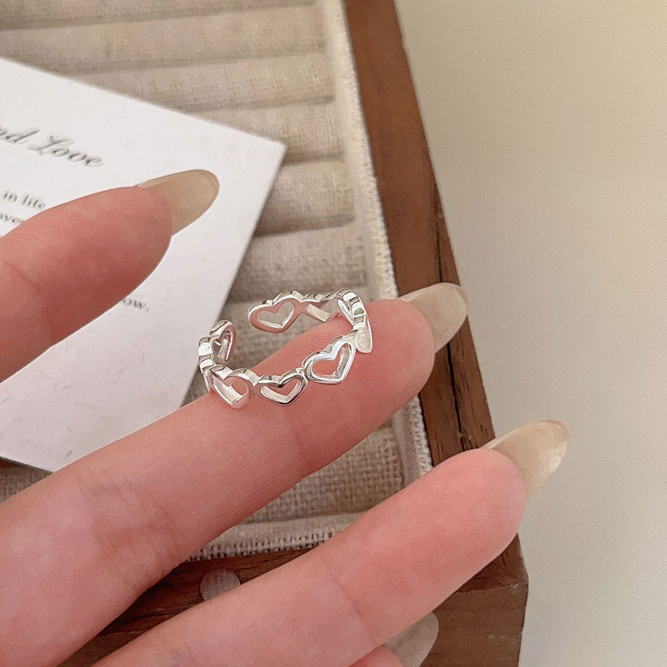 Anello Regolabile Minimalista a Cuore in Argento Sterling 925 con Finitura Lucida e Accento Quadrato Smussato