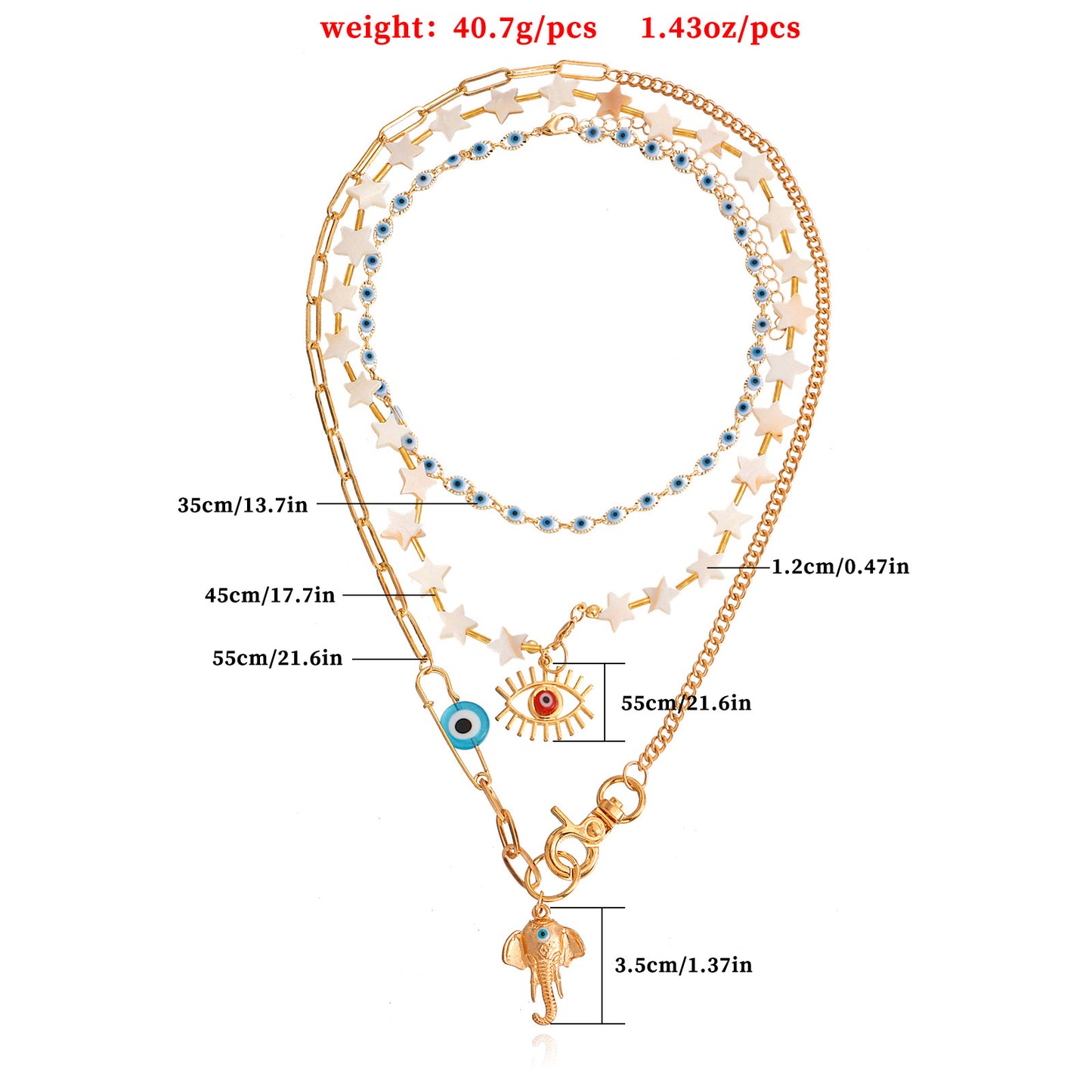 Bohemian Star-Shaped Alloy Pendant Necklace with Evil Eye Charm and Elephant Nose Detail for Women