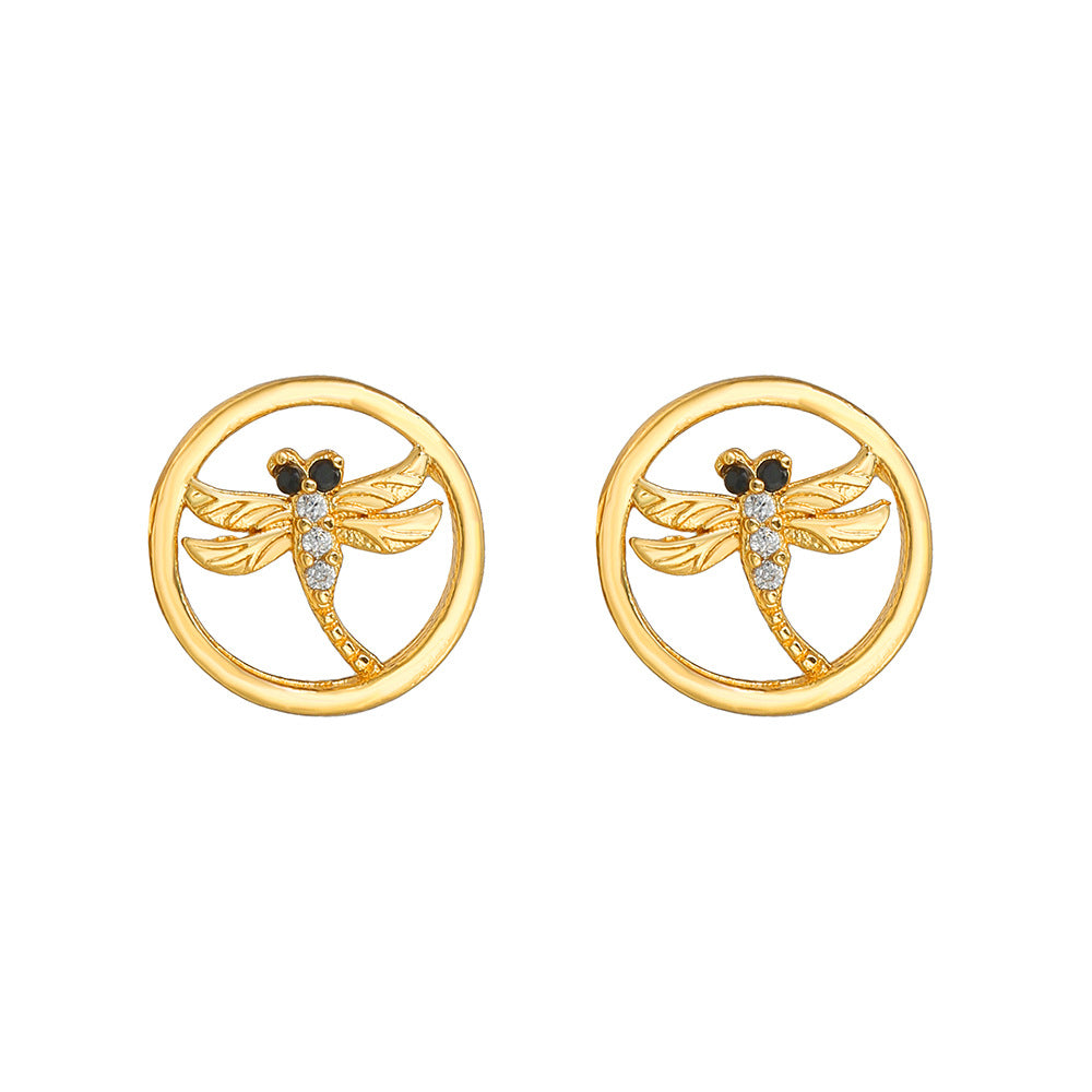 Minimalist 18K Gold Plated Brass Butterfly Stud Earrings with Cubic Zirconia