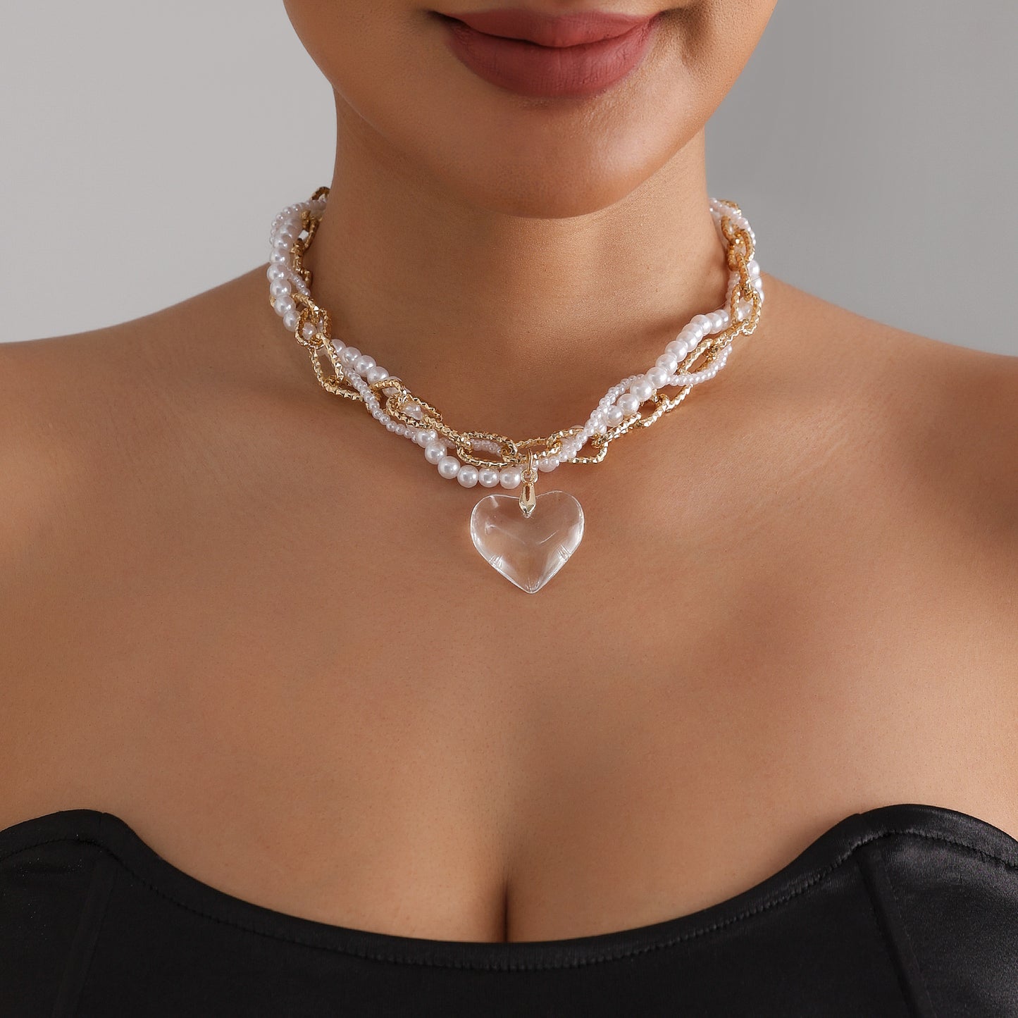 Vintage Geometric Heart Rope Chain Alloy Necklace for Women