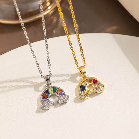 Collana da donna in acciaio al titanio a forma di nuvola minimalista con intarsio di strass e design a catena O