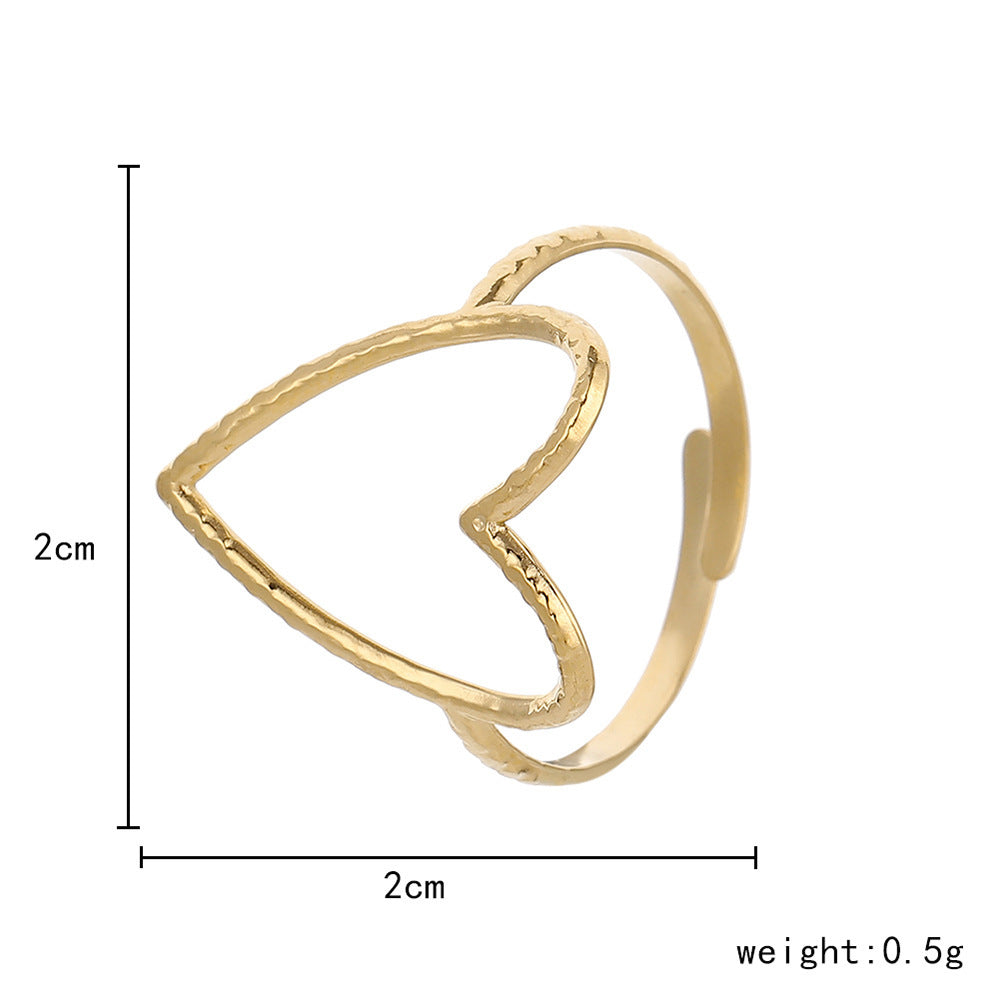 Anello da donna a cuore aperto, in acciaio al titanio, con finitura placcata e design minimalista traforato