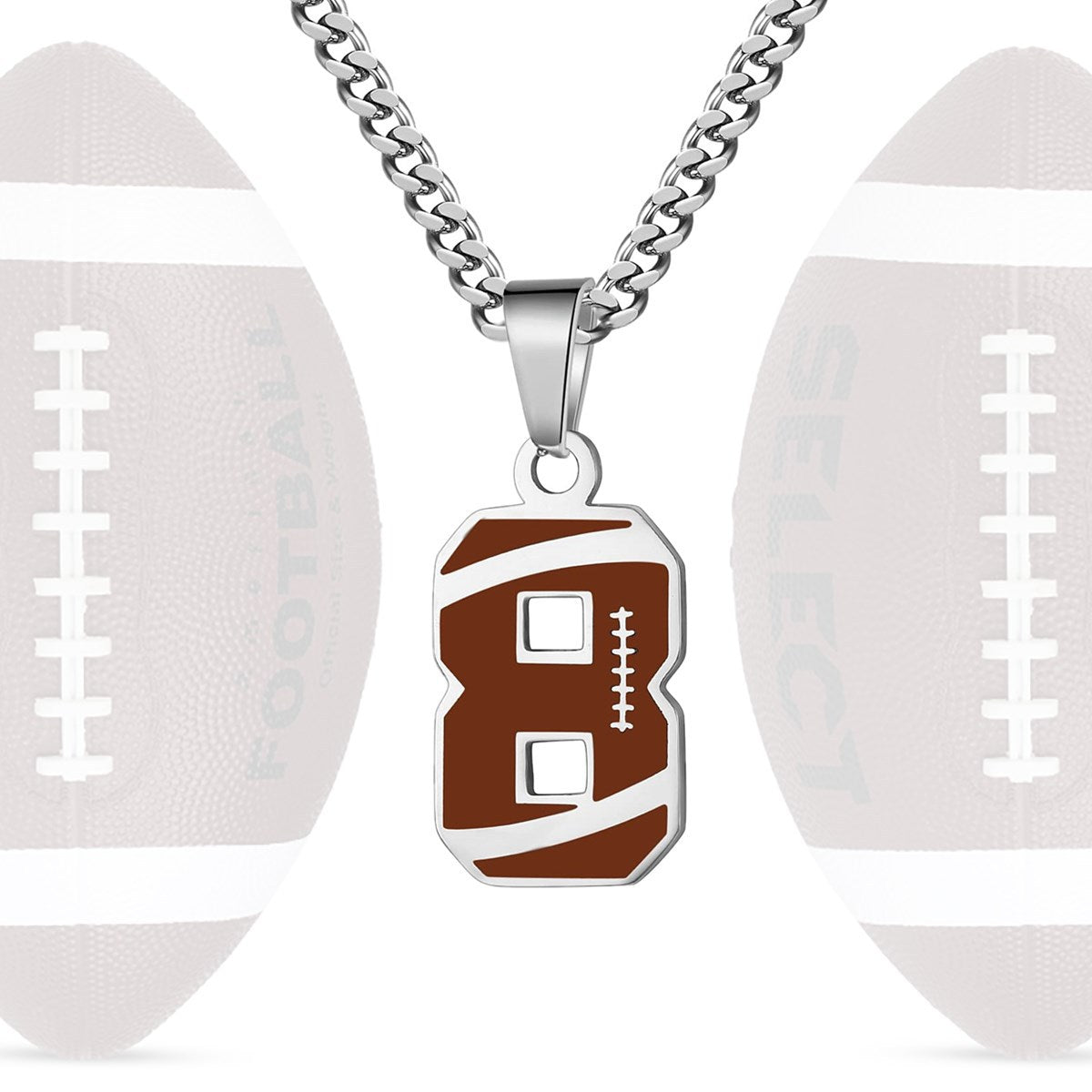 Motivational Football Number Pendant Necklace for Men in Stainless Steel with Polished Finish and Letter/Number Design