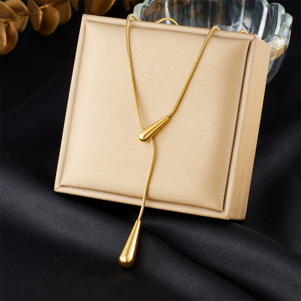 Minimalist Elegant Teardrop Stainless Steel Plated Pendant Necklace with Snake Chain for Women