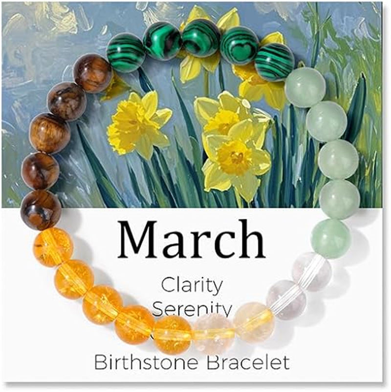 Sweet Natural Gemstone Beaded Stretch Bracelet for Women with Month Card