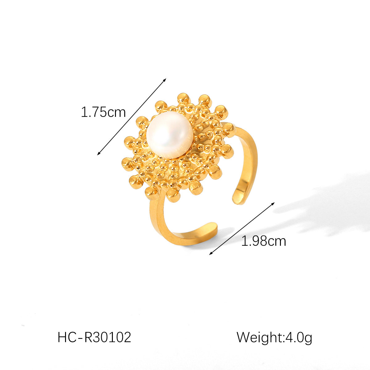 Anello aperto geometrico da donna stile Instagram in acciaio inossidabile con intarsio in perla e conchiglia e finitura placcata