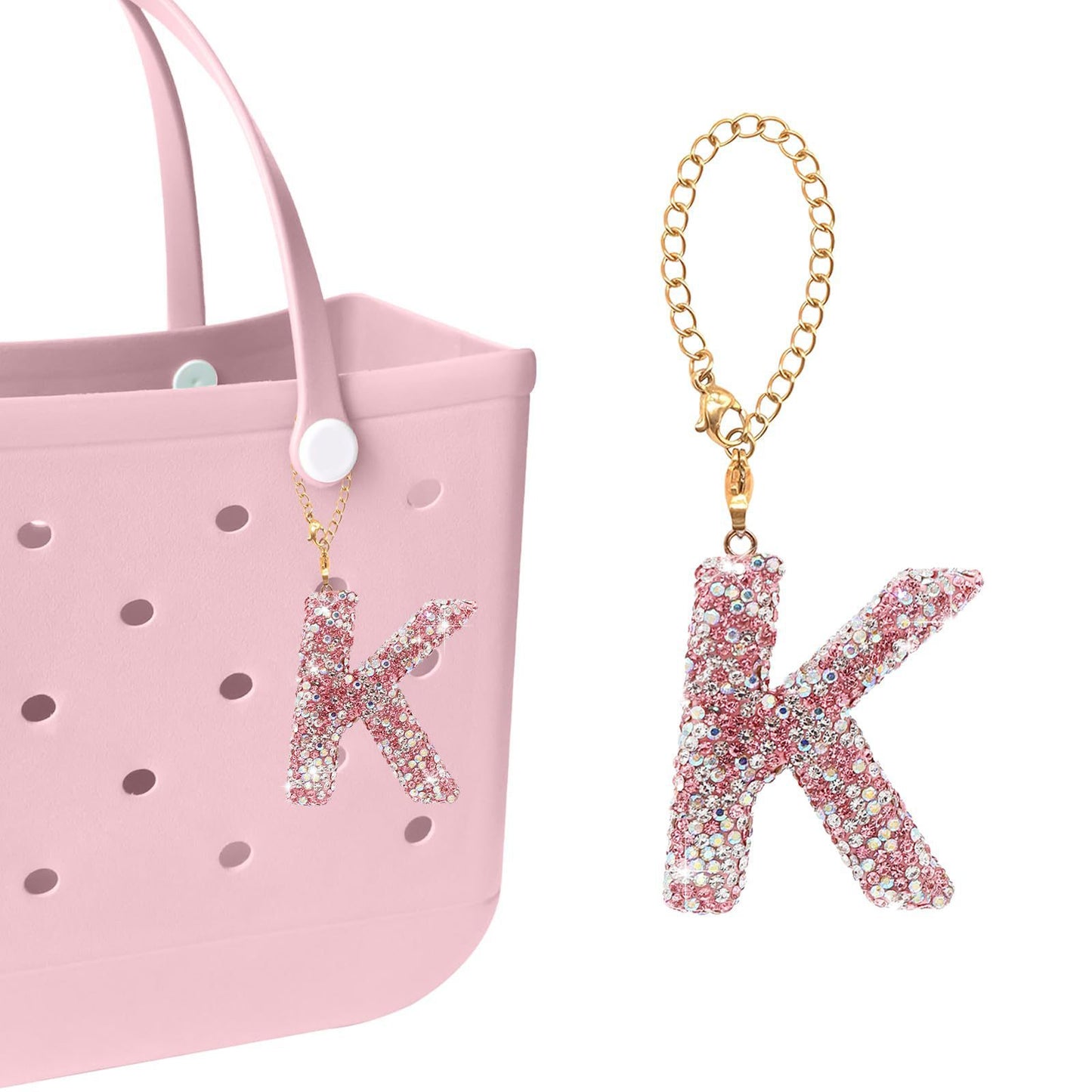 Minimalist Rhinestone Inlay Letter Backpack Charm with Gold Chain