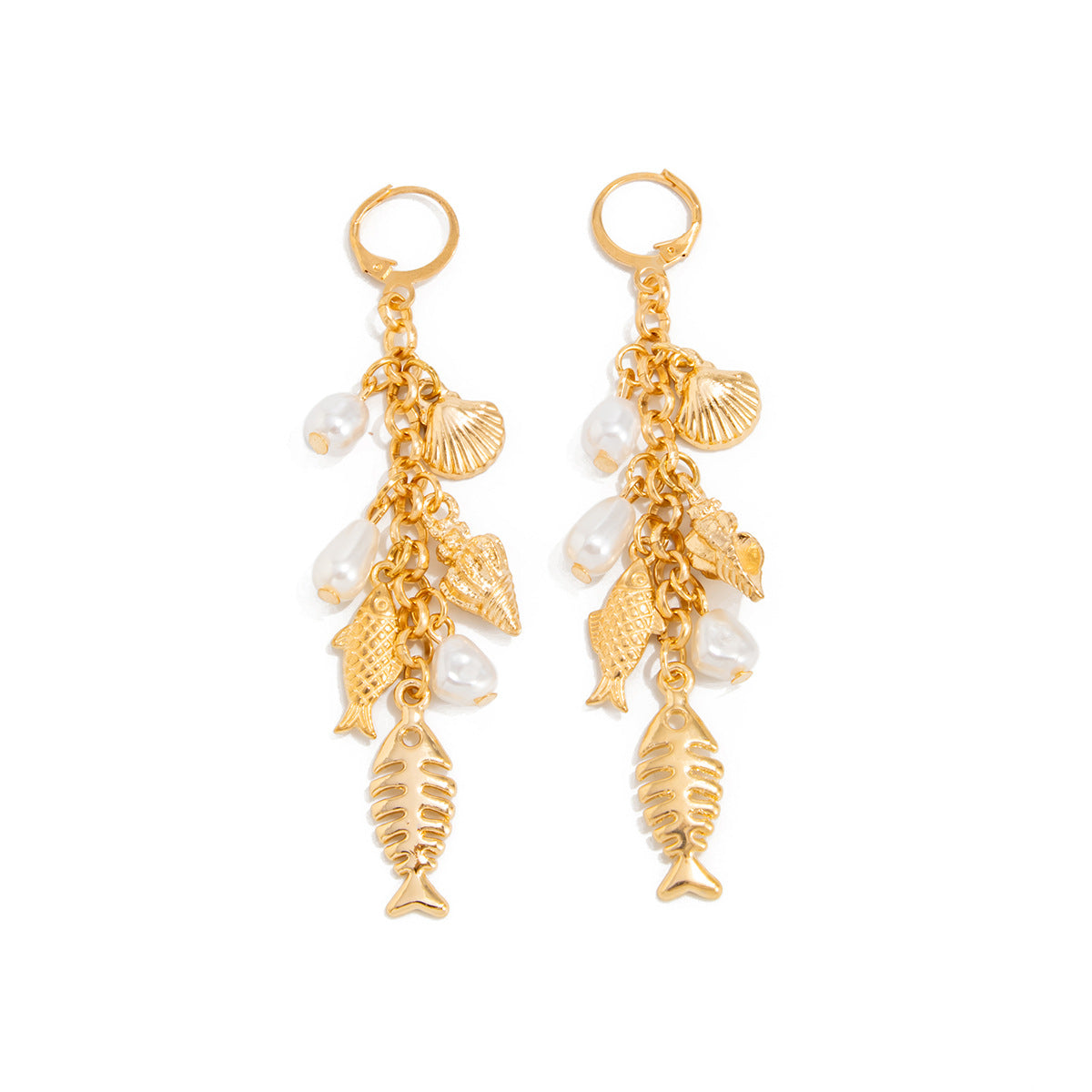 Exaggerated Goldfish-Shaped Alloy Earrings with Plated Finish for Women, Wave-Tail Fish Design, Stainless Steel Posts