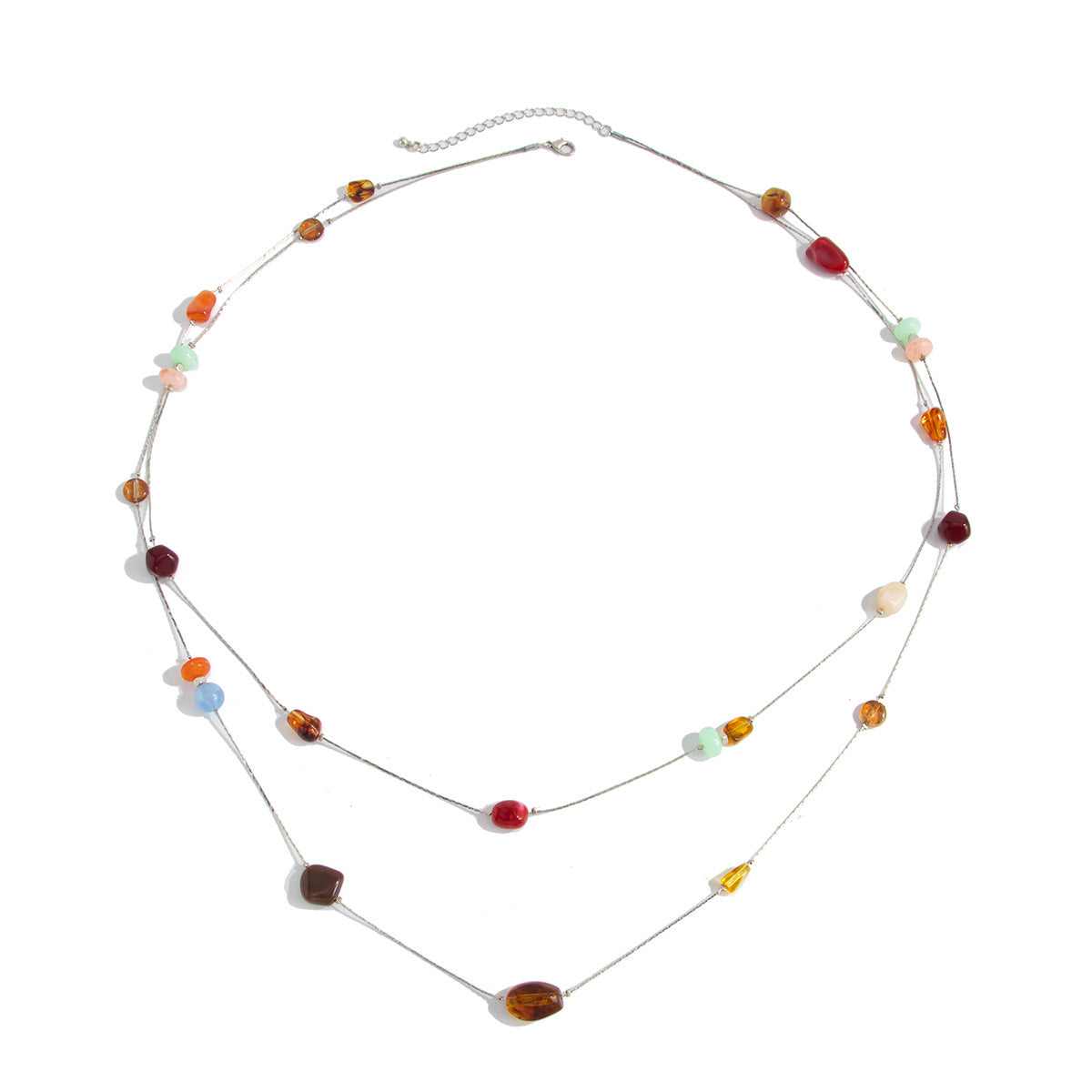 Sweet Geometric Oval Resin Beaded Double Layer Plated Necklace for Women
