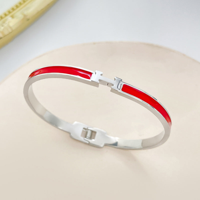 H Letter Drip Oil Plated Titanium Steel Bracelet