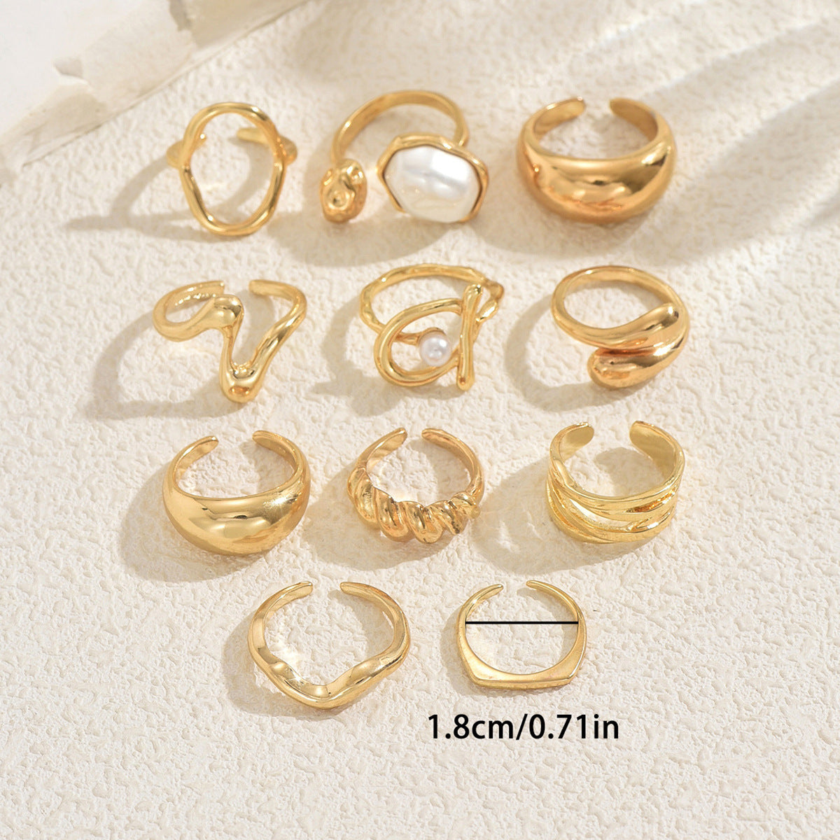 Minimalist Geometric Circle Ring Set with Pearl Inlay for Women Adjustable Open Band Luxury Style