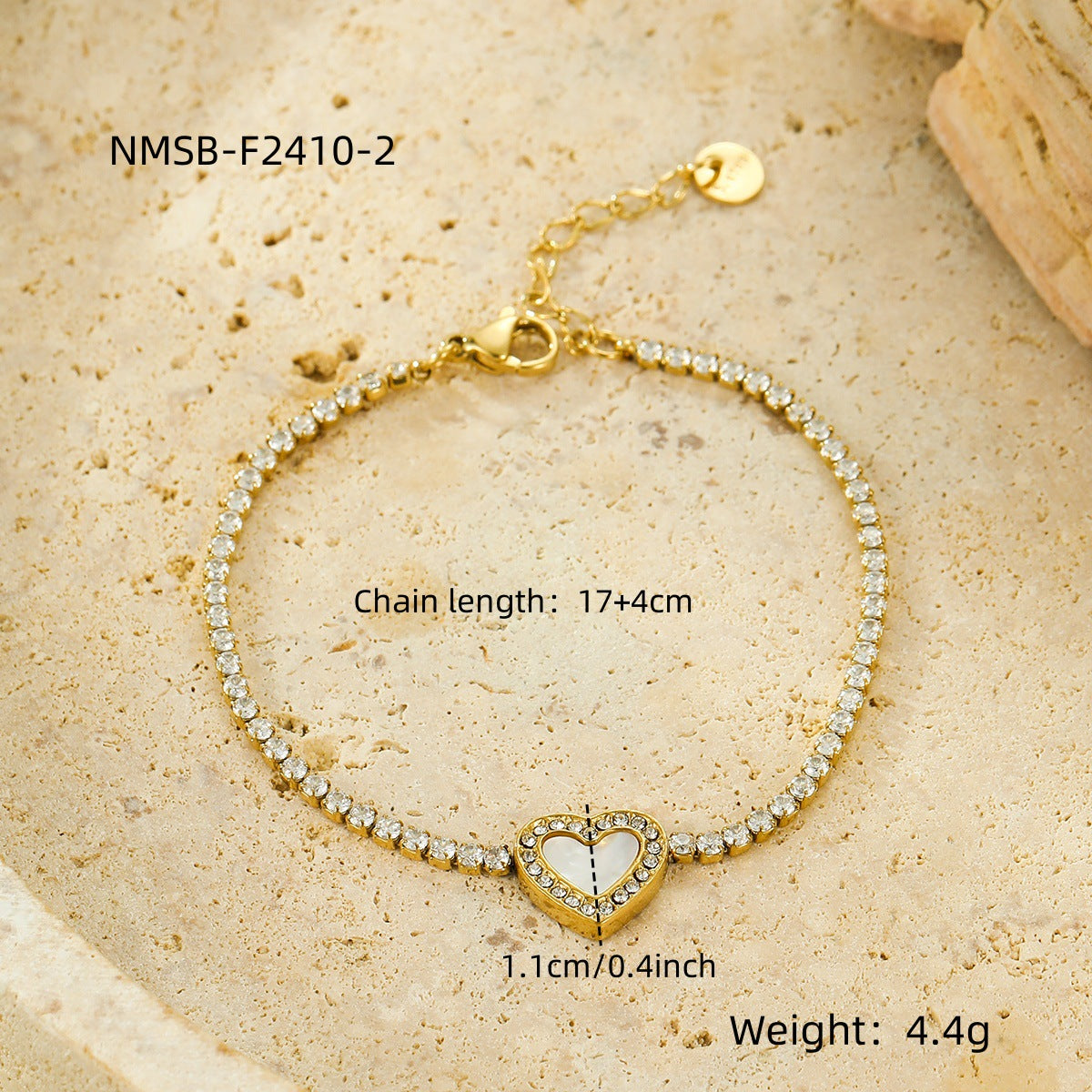 Pulsera de Acero Inoxidable con Forma de Corazón, Estilo OL a la Moda, con Incrustaciones de Circones y Baño de Oro de 18K para Mujer