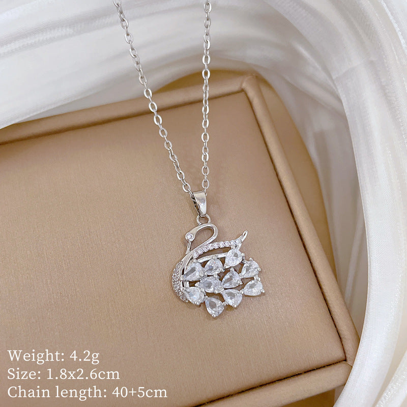 Sweet Minimalist Animal Shape Micro-Inlaid Cubic Zirconia Brass Pendant Titanium Steel Necklace for Unisex