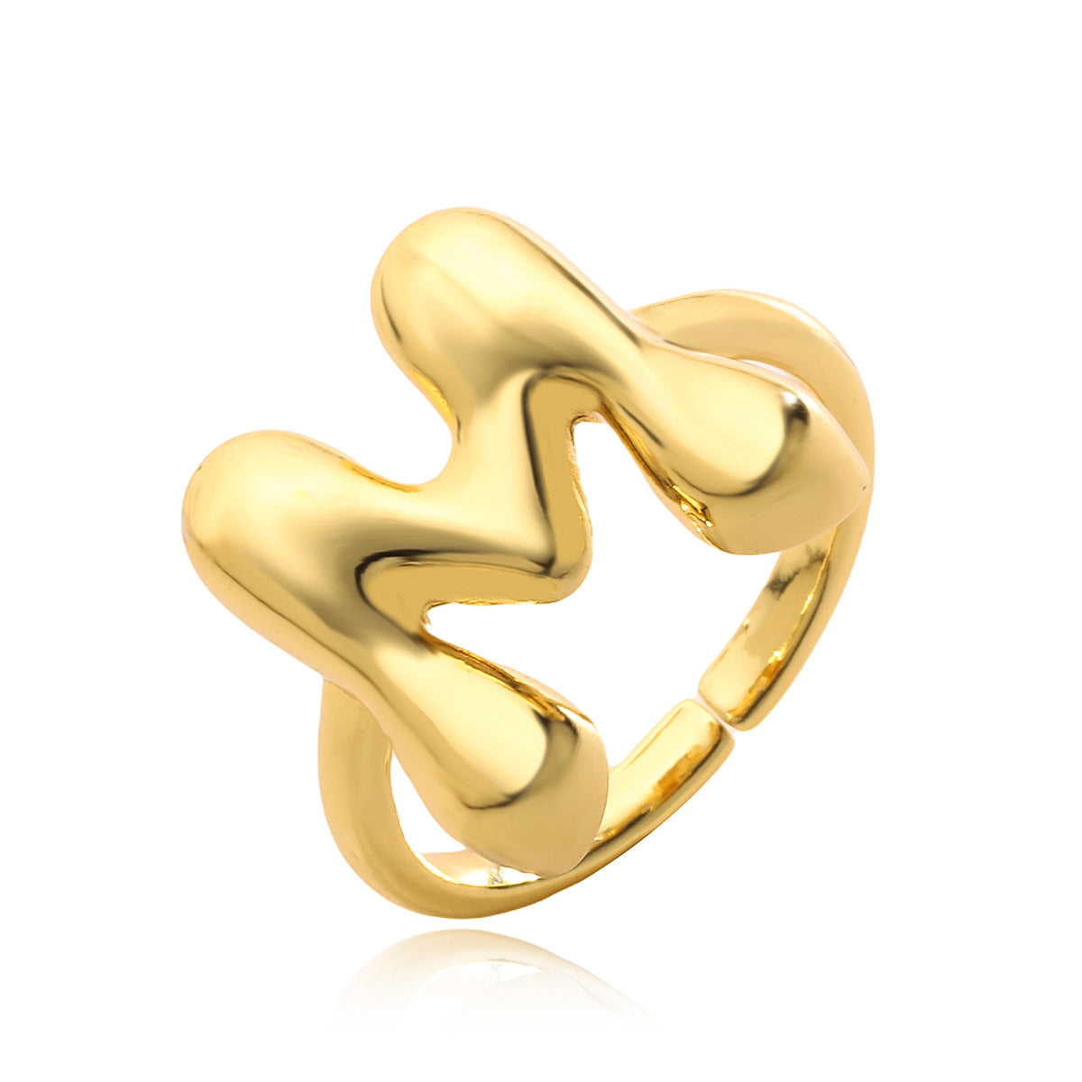Anello da donna minimalista a lettera geometrica in rame placcato oro 18 carati con fascia aperta regolabile