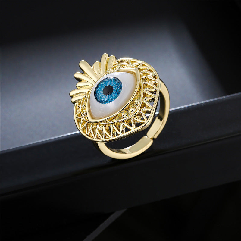 18K Gold Plated Brass Geometric Micro-Inlay Ring for Women