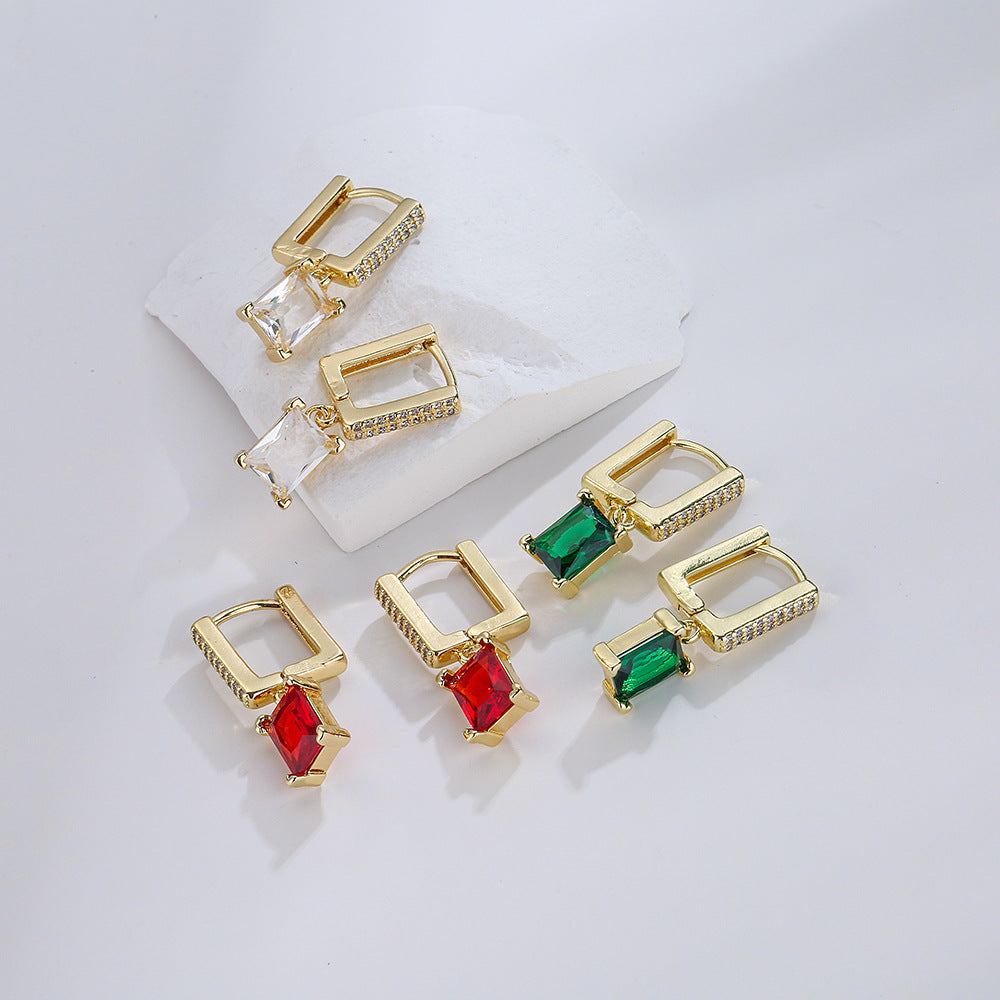 Minimalist Geometric Copper Earrings with Gold Plating and Zircon Accents for Women