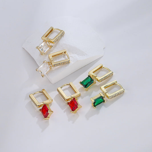 Pendientes Geométricos Minimalistas de Cobre con Baño de Oro y Detalles de Circonita para Mujer