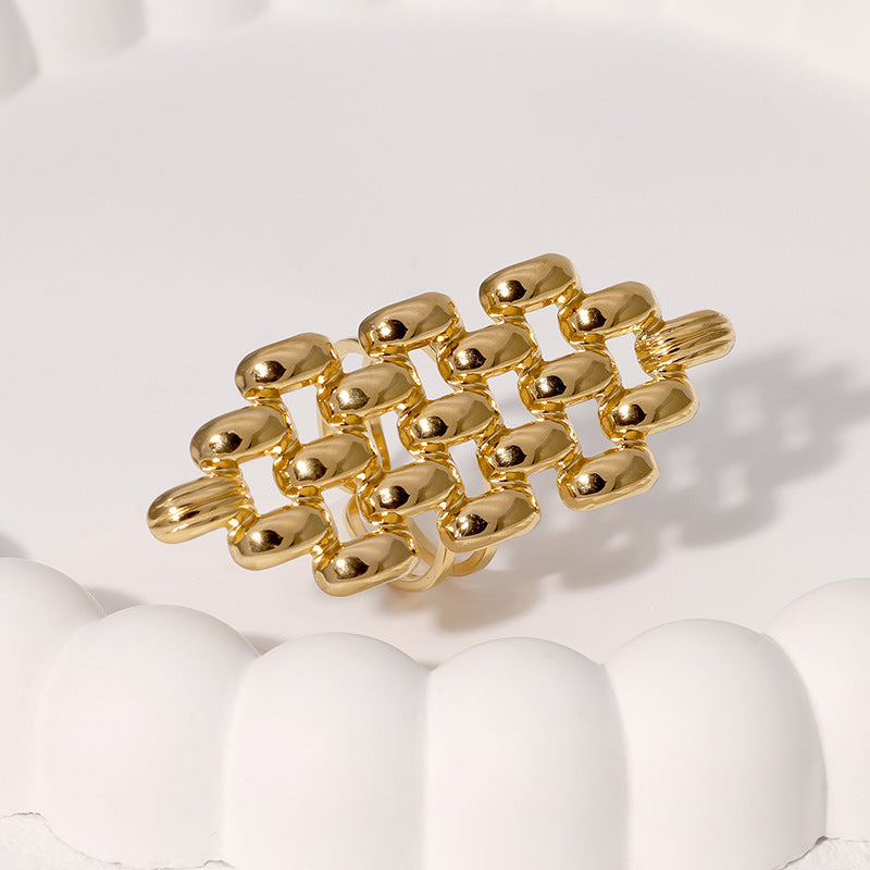 Anello Aperto Geometrico in Acciaio Inossidabile Cavo da Donna con Finitura Placcata in Stile Minimalista alla Moda