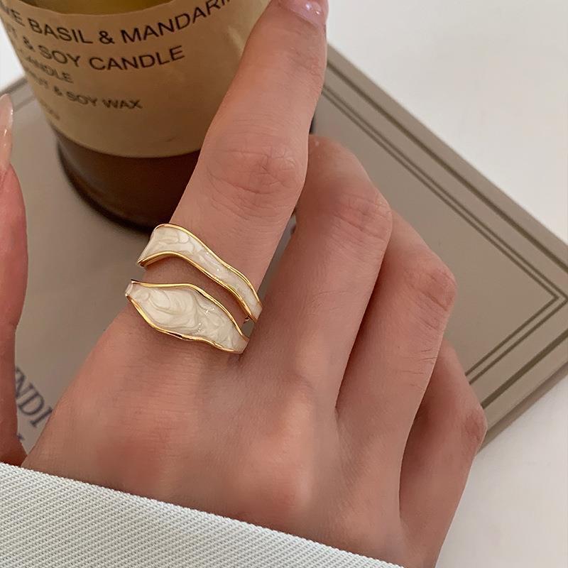 Sweet Geometric Round Drip Oil Plated Alloy Open Ring for Women