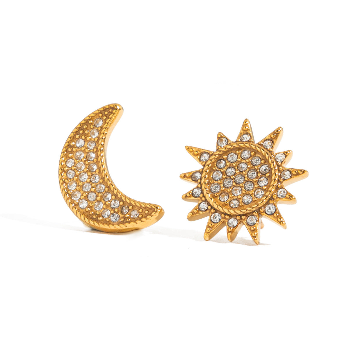 Pendientes de lujo de acero inoxidable con diseño geométrico en forma de sol y circonitas incrustadas para mujer, aretes hipoalergénicos de acero de titanio chapado