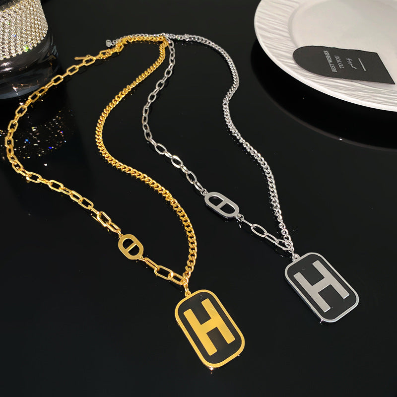Streetwear Gold Plated Square Letter H Curb Chain Necklace Titanium Steel Unisex