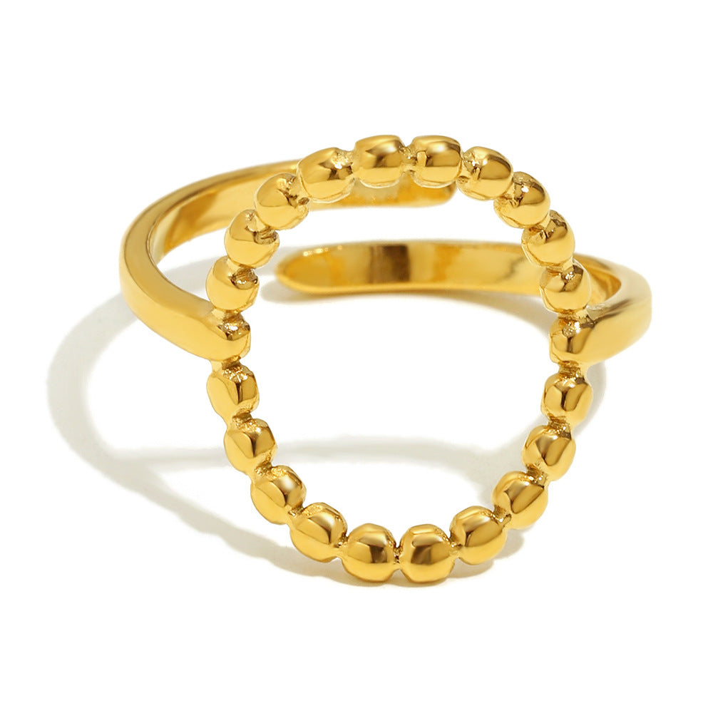 Anillo minimalista geométrico de acero inoxidable con baño de oro de 18 quilates y banda abierta en forma de O para mujer