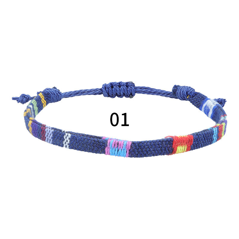 Bohemian Rainbow Braided Cotton Linen Anklet Unisex Adjustable Foot Jewelry