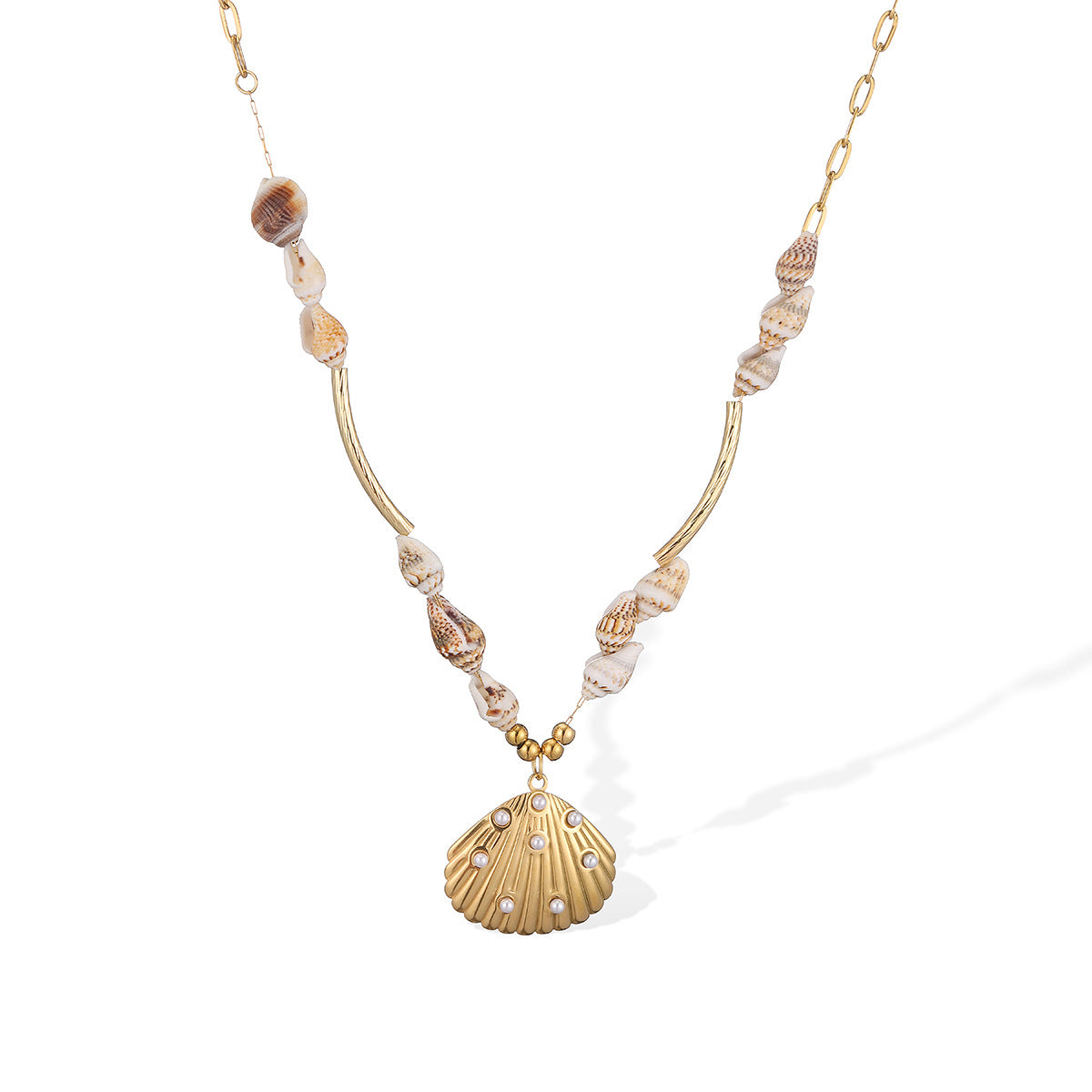 Collana con Ciondolo a Conchiglia Irregolare Minimalista in Acciaio Inossidabile Placcato Oro 18K
