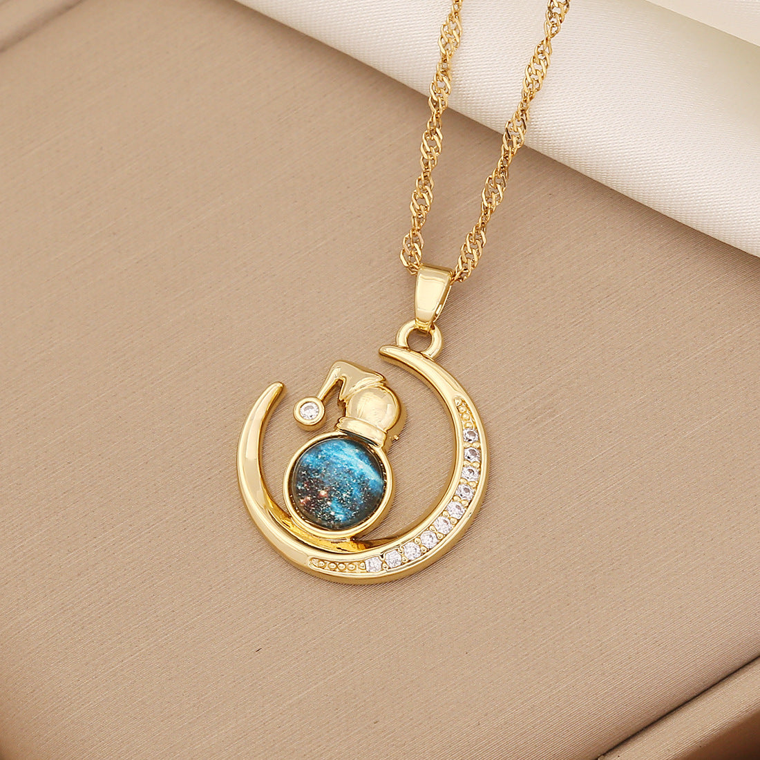 Minimalist Star and Moon Pendant Necklace with Stainless Steel Chain for Women