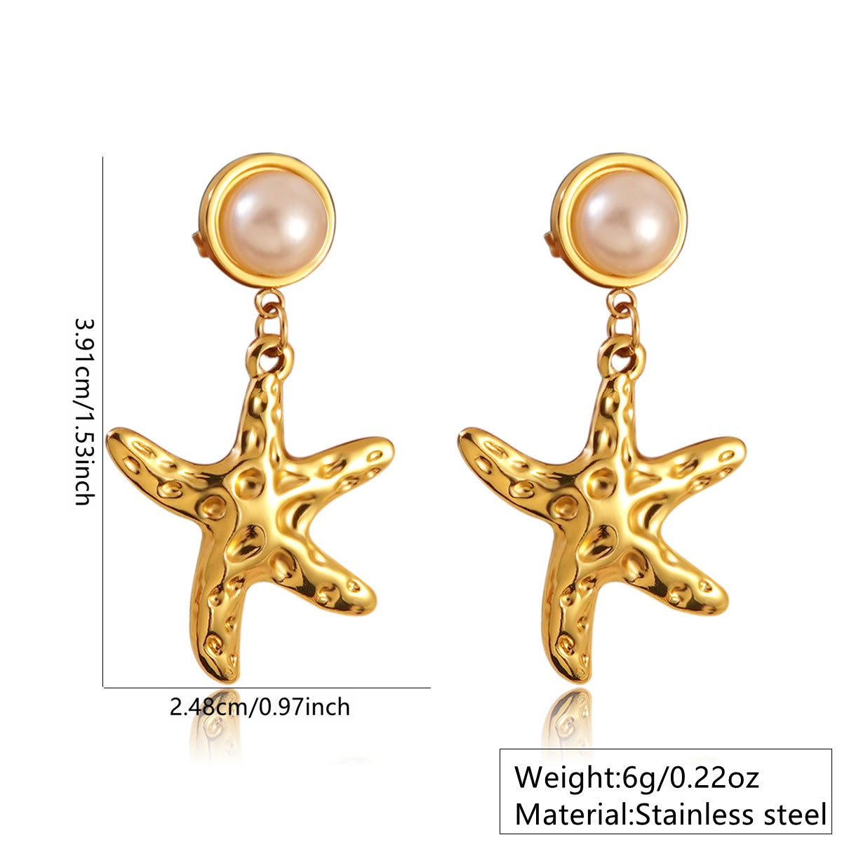 Beach Style Stainless Steel Geometric Starfish Shell Stud Earrings for Women