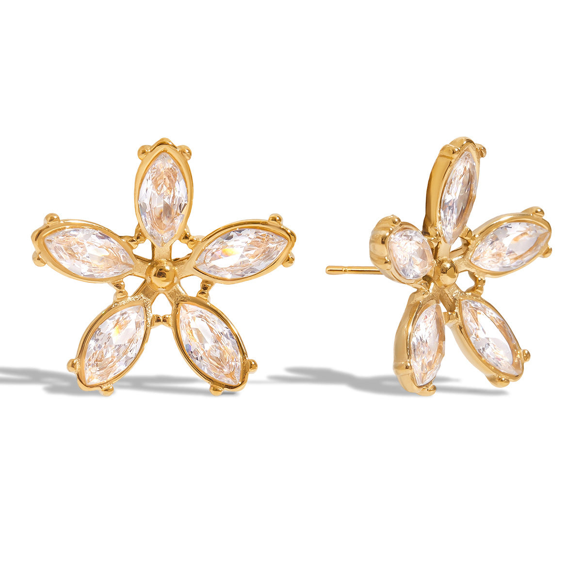 Orecchini a Perno da Donna in Acciaio Inossidabile Geometrici Floreali Minimalisti con Intarsio di Strass