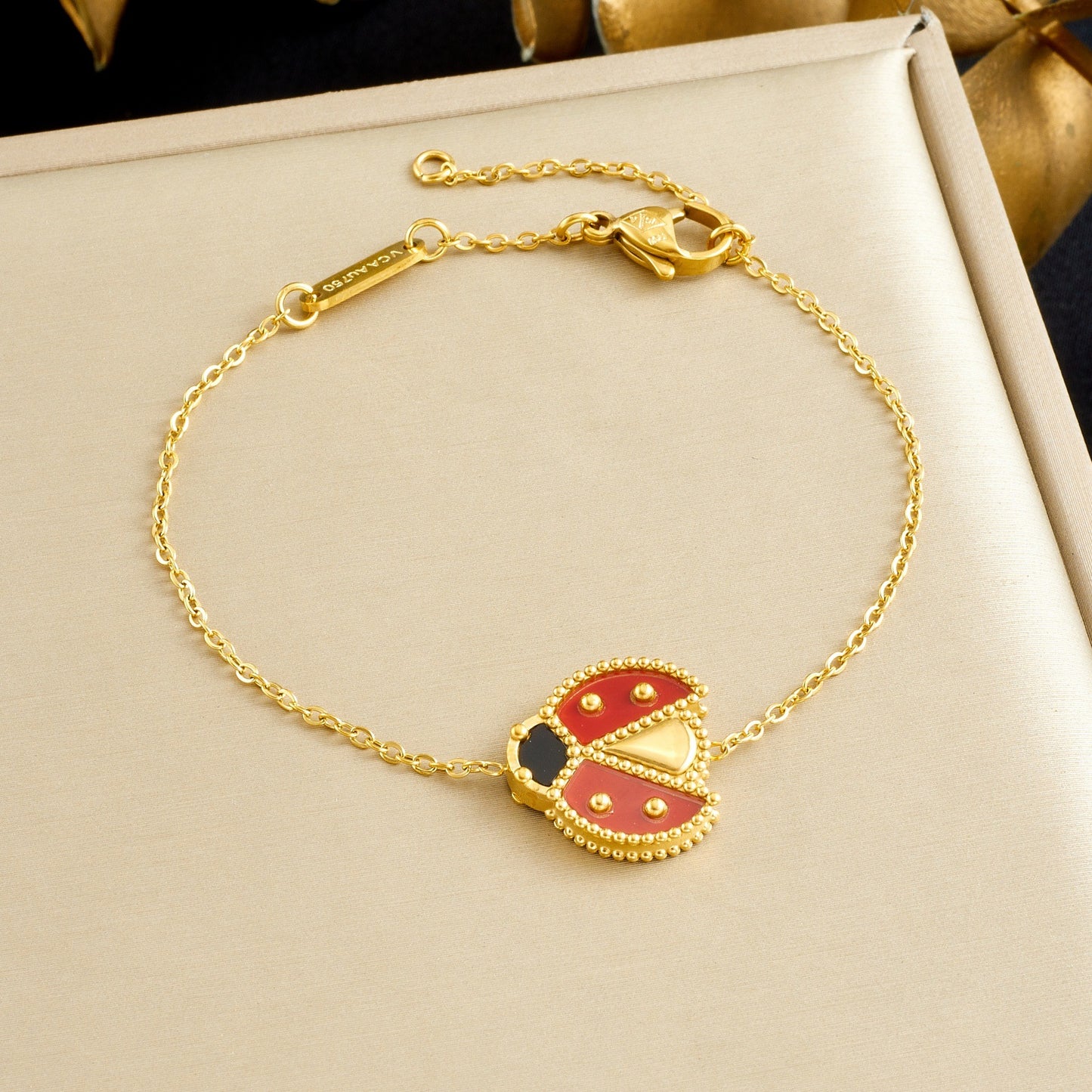 Ladybug Drip Oil Plated Stainless Steel Pendant Jewelry Set for Women